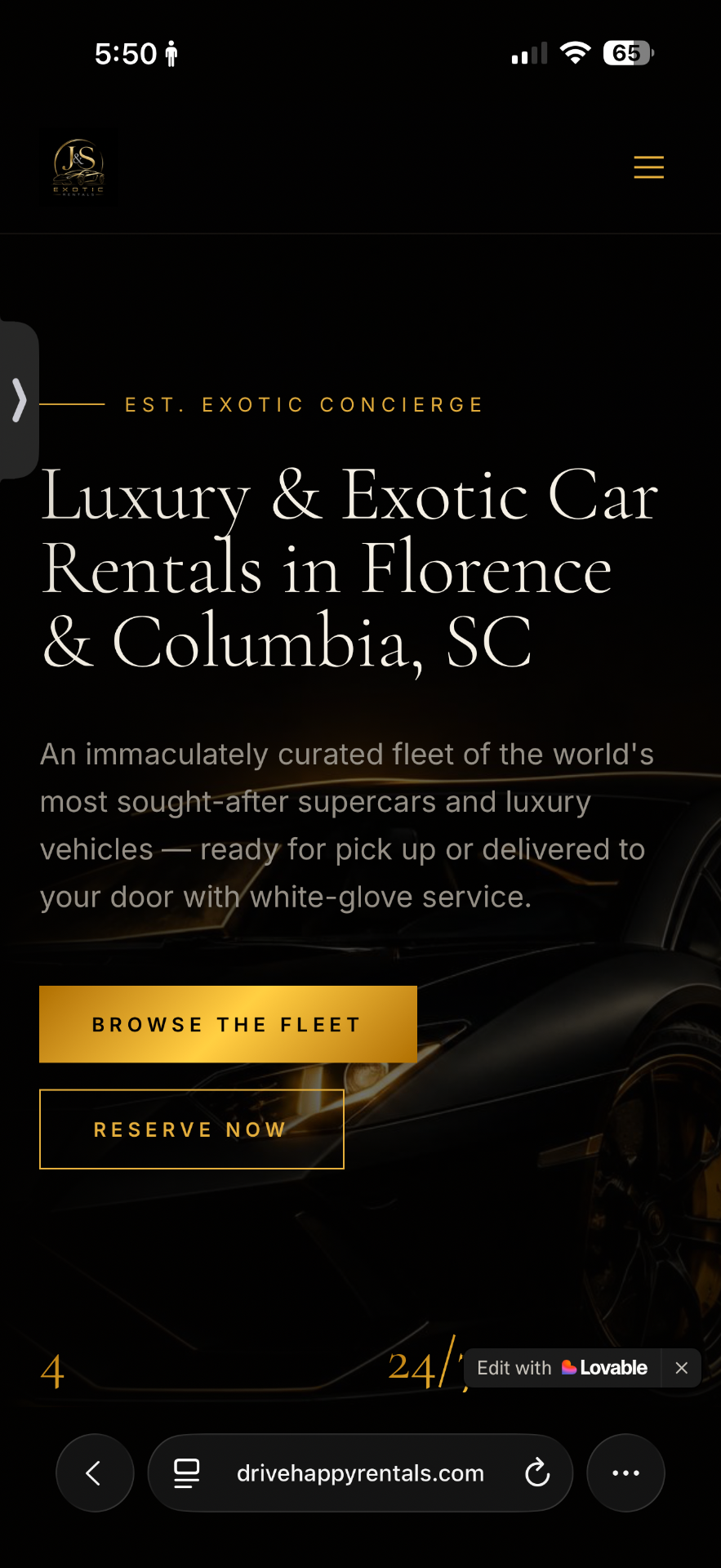 JS Exotic luxury car rentals website screenshot
