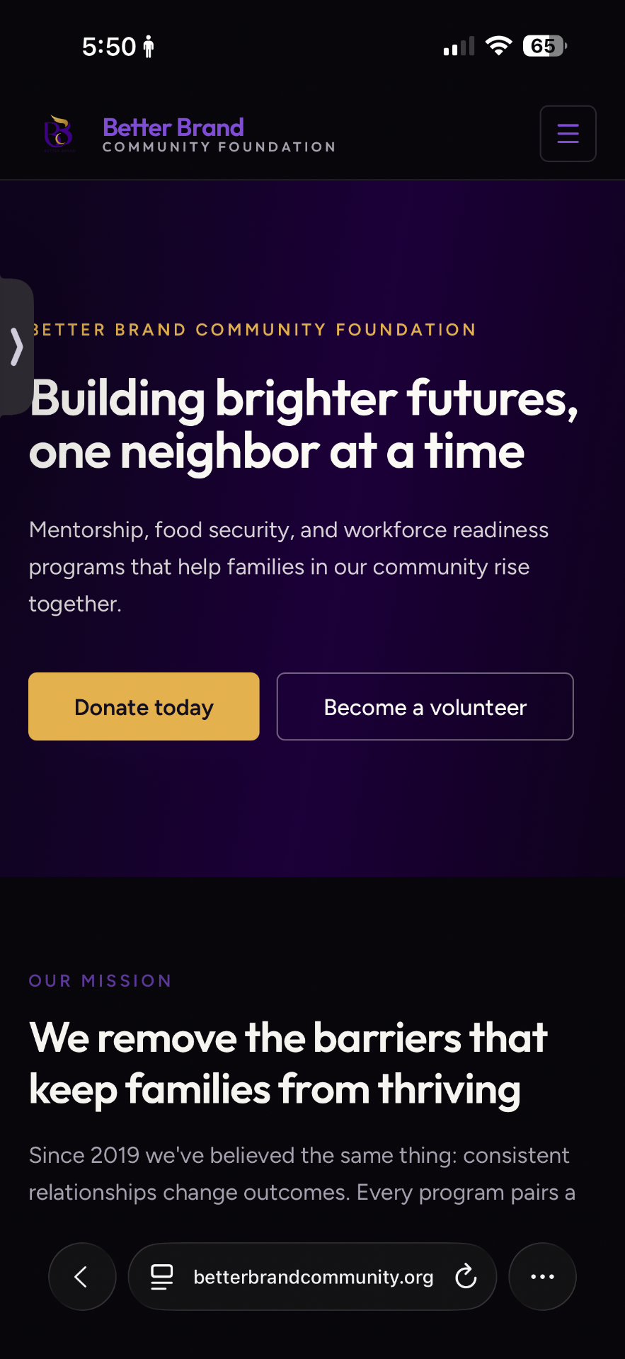 Better Brand Community Foundation website screenshot